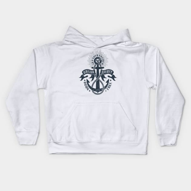 Marine logo, with anchor and heraldic ribbons Kids Hoodie by Agor2012